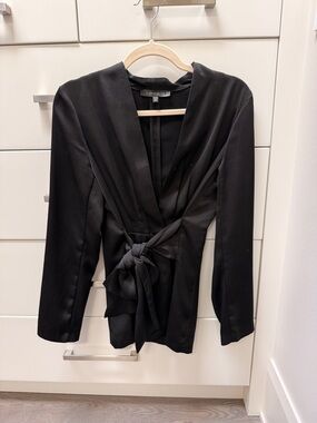 Dynamite Black Satin Wrap Blouse with Side Tie